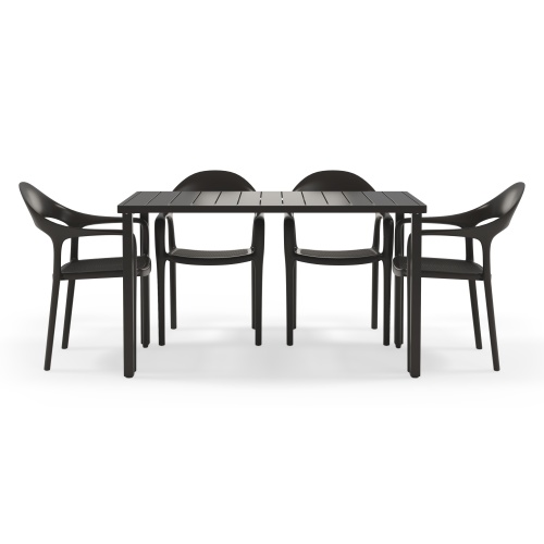 Zestaw ogrodowy Somero, stół + 4 krzesła z imitacją plecionki, czarny