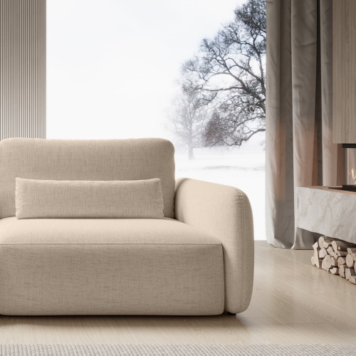 Sofa rozkładana Mossa z pojemnikiem, obłe kształty
