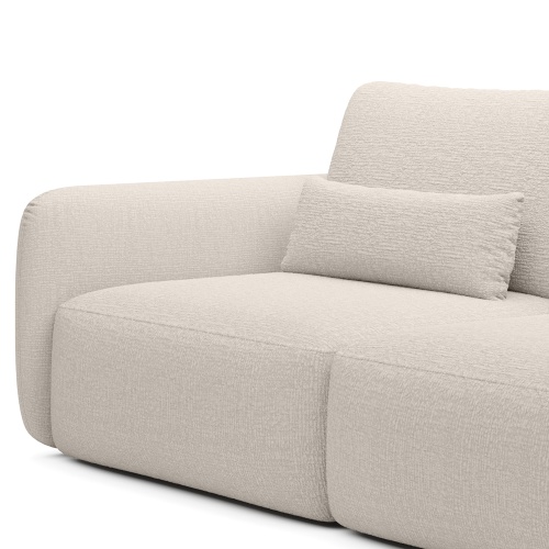 Sofa rozkładana Mossa jasnobeżowa z pojemnikiem, obłe kształty