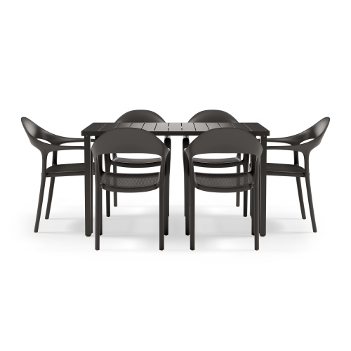 Zestaw ogrodowy Somero, stół + 6 krzeseł z imitacją plecionki, czarny