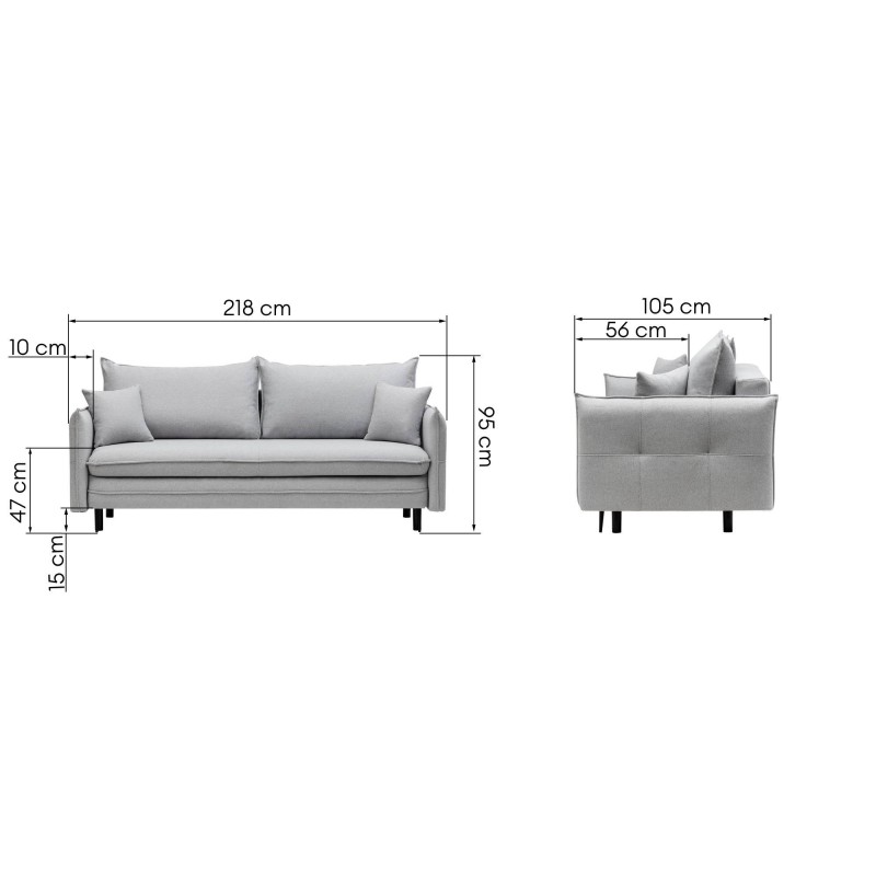 Sofa z funkcją spania i pojemnikiem Notti, szara