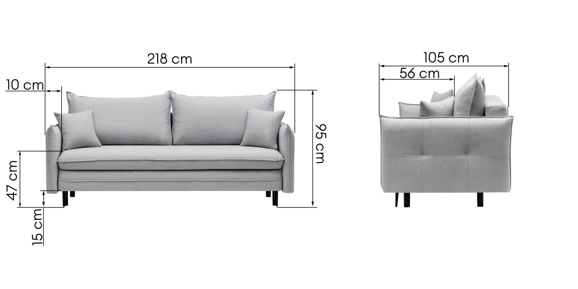 Sofa z funkcją spania i pojemnikiem Notti, szara