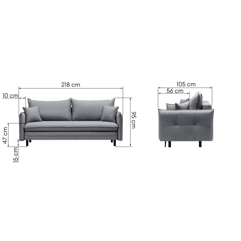 Sofa z funkcją spania i pojemnikiem Notti, ciemnoszara