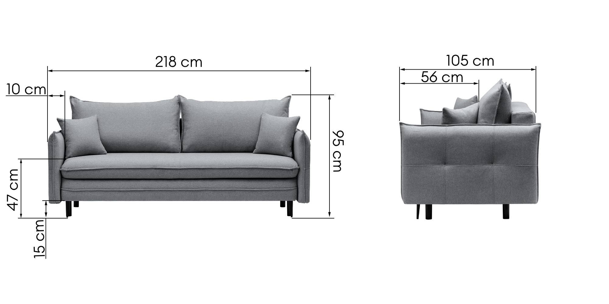 Sofa z funkcją spania i pojemnikiem Notti, ciemnoszara