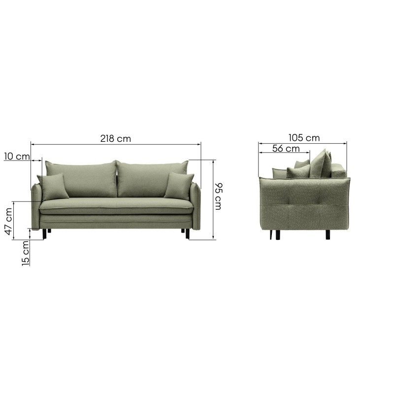 Sofa z funkcją spania i pojemnikiem Notti, zielona