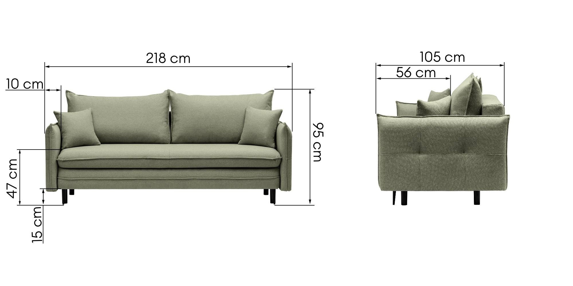 Sofa z funkcją spania i pojemnikiem Notti, zielona