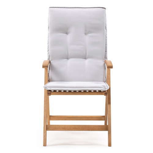 Krzesło ogrodowe Familis z regulowanym oparciem i jasnoszarą poduszką, teak look, drewno eukaliptusowe