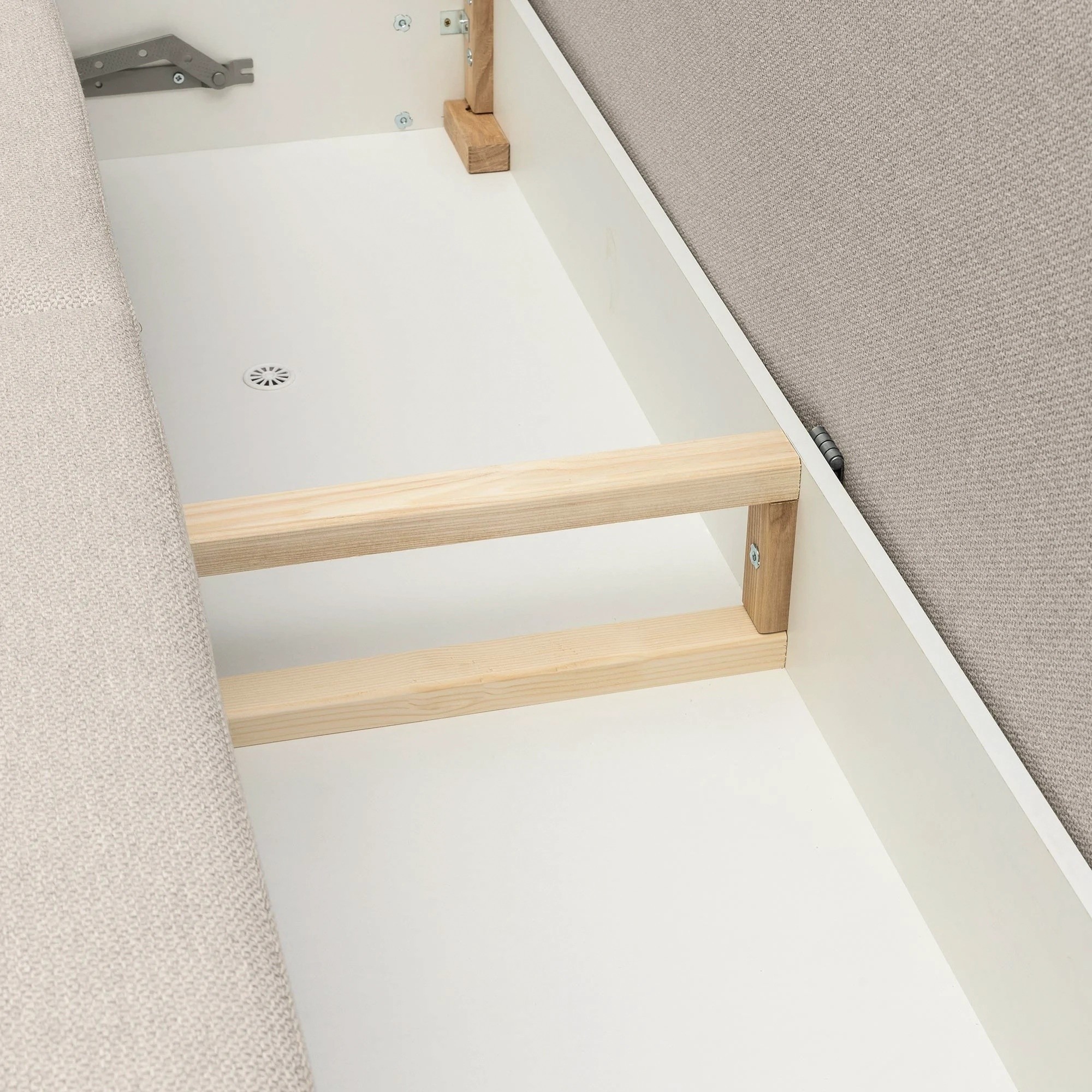 Sofa z funkcją spania i pojemnikiem Notti, beżowoszara