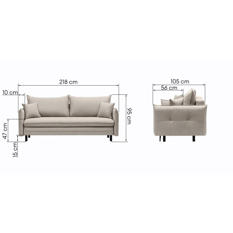 Sofa z funkcją spania i pojemnikiem Notti, beżowoszara