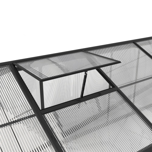 Szklarnia aluminiowa Growee z fundamentem 195x379 cm, sześciosekcyjna, poliwęglanowa, czarna