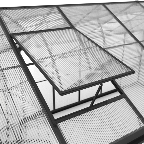 Szklarnia aluminiowa Growee z fundamentem 254x380 cm, sześciosekcyjna, poliwęglanowa, czarna