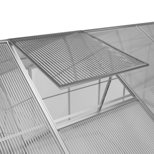 Szklarnia aluminiowa Growee z fundamentem 254x317 cm, pięciosekcyjna, poliwęglanowa, srebrna