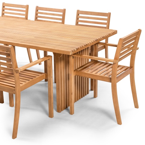 Zestaw ogrodowy Familis ll stół + 6 krzeseł, teak look, drewno eukaliptusowe