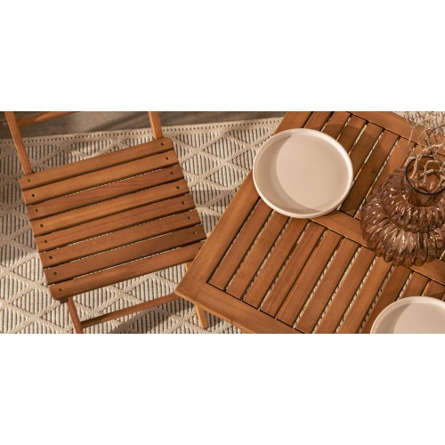 Zestaw ogrodowy Familis stolik + 2 krzesła, teak look, drewno eukaliptusowe