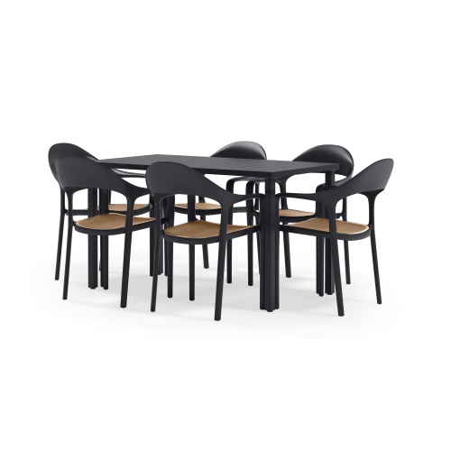 Zestaw ogrodowy Somero, stół + 6 krzeseł z imitacją plecionki, naturalny/czarny