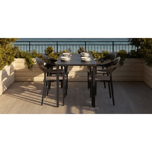 Zestaw ogrodowy Somero, stół + 4 krzesła z imitacją plecionki, naturalny/czarny