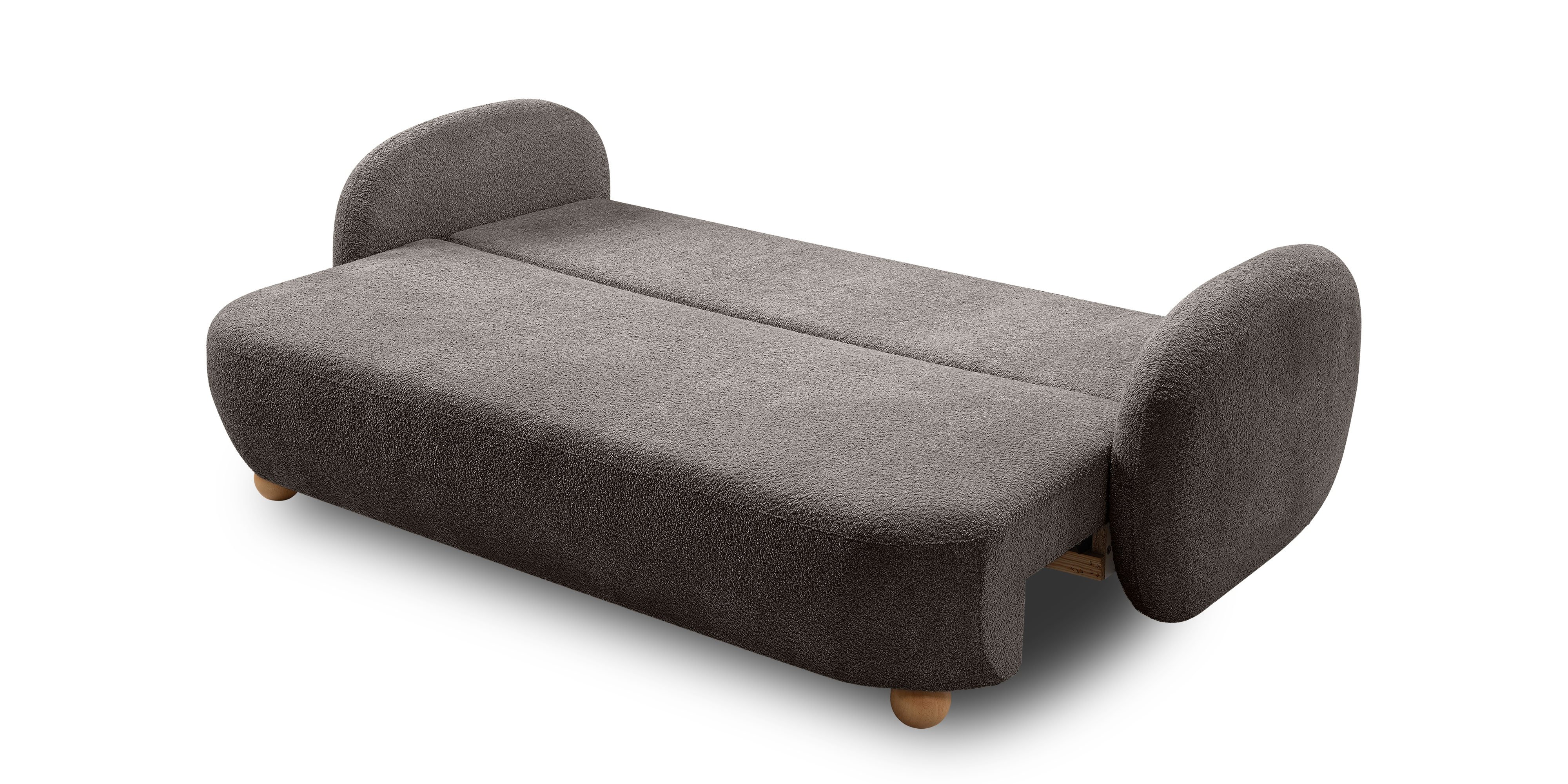 Sofa rozkładana Formosa z pojemnikiem, brązowa, boucle, nóżki kulki