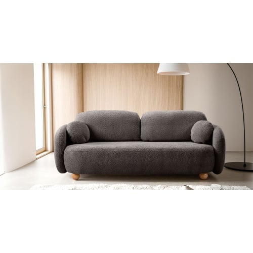 Sofa rozkładana Formosa z pojemnikiem, brązowa, boucle, nóżki kulki