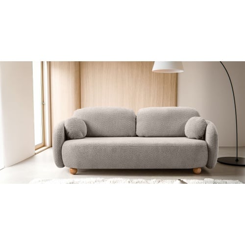 Sofa rozkładana Formosa z pojemnikiem, beżowoszara, boucle, nóżki kulki