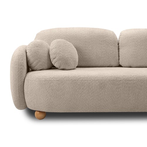 Sofa rozkładana Formosa z pojemnikiem, jasnobeżowa, boucle, nóżki kulki