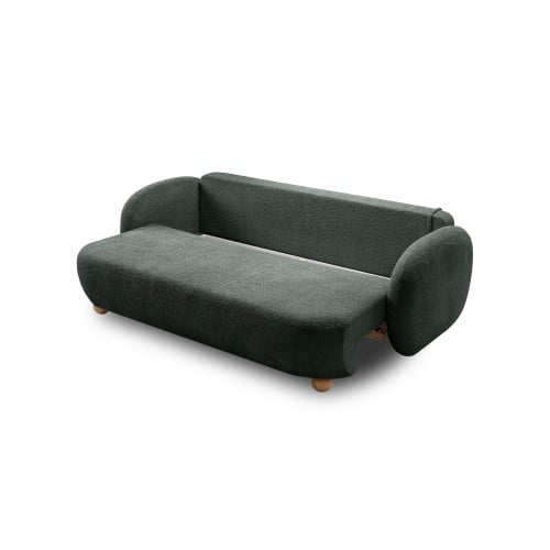 Sofa rozkładana Formosa z pojemnikiem, ciemnozielona, boucle, nóżki kulki