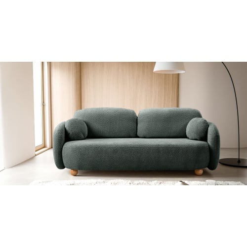 Sofa rozkładana Formosa z pojemnikiem, ciemnozielona, boucle, nóżki kulki