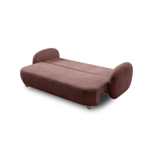 Sofa rozkładana Formosa z pojemnikiem, terakota, boucle, nóżki kulki