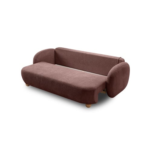 Sofa rozkładana Formosa z pojemnikiem, terakota, boucle, nóżki kulki