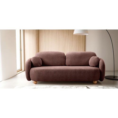 Sofa rozkładana Formosa z pojemnikiem, terakota, boucle, nóżki kulki