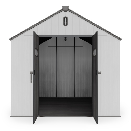 Domek ogrodowy Bob z dwuspadowym dachem i podłogą, 239x239 cm, 5,47 m², czarny/szary
