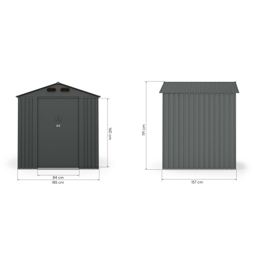 Domek ogrodowy Bob z dwuspadowym dachem, 157x185 cm, 2,67 m², metalowy, antracytowy