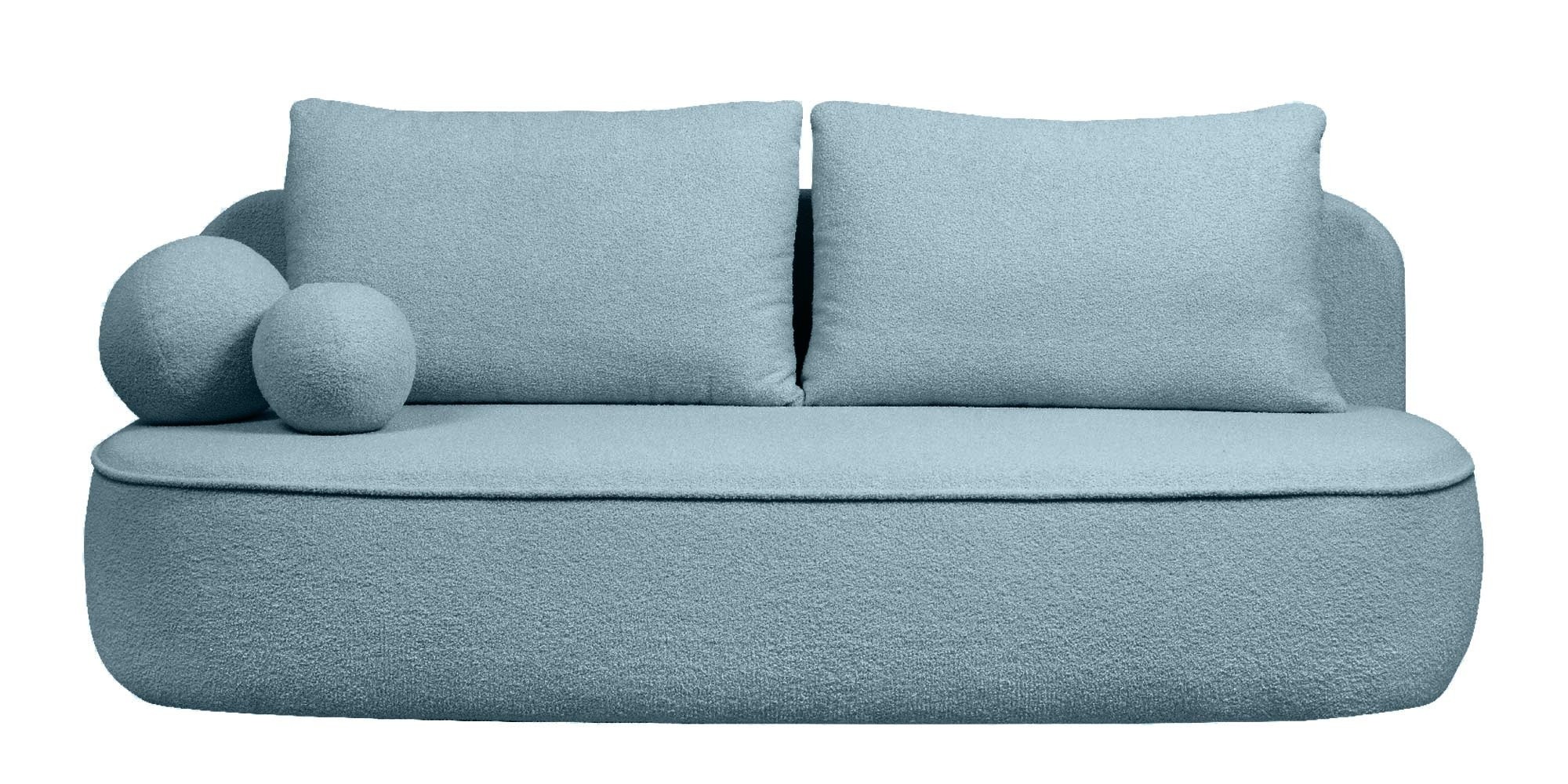 Sofa z funkcją spania i pojemnikiem Bella niebieska, boucle