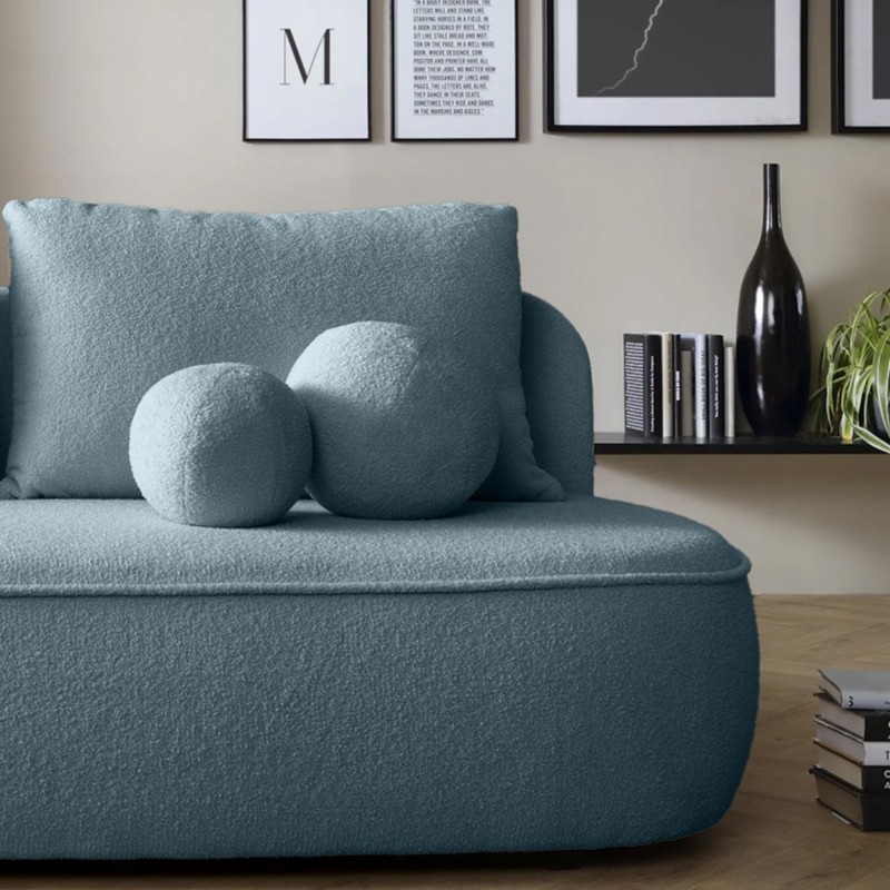 Sofa z funkcją spania i pojemnikiem Bella niebieska, boucle