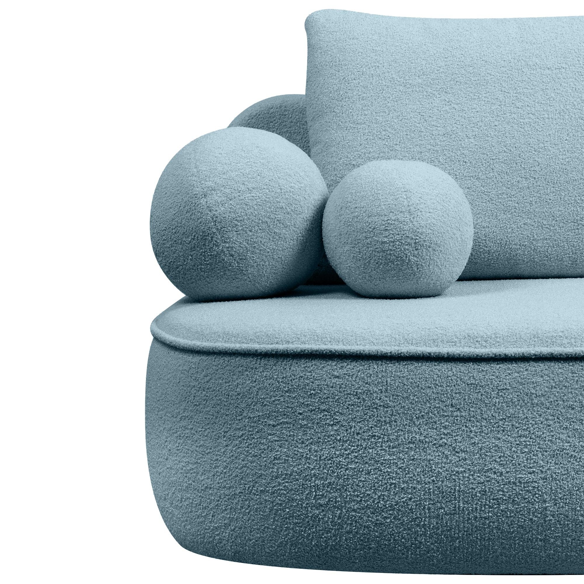 Sofa z funkcją spania i pojemnikiem Bella niebieska, boucle