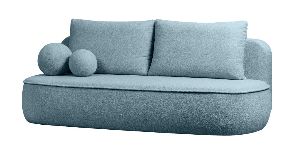 Sofa z funkcją spania i pojemnikiem Bella niebieska, boucle