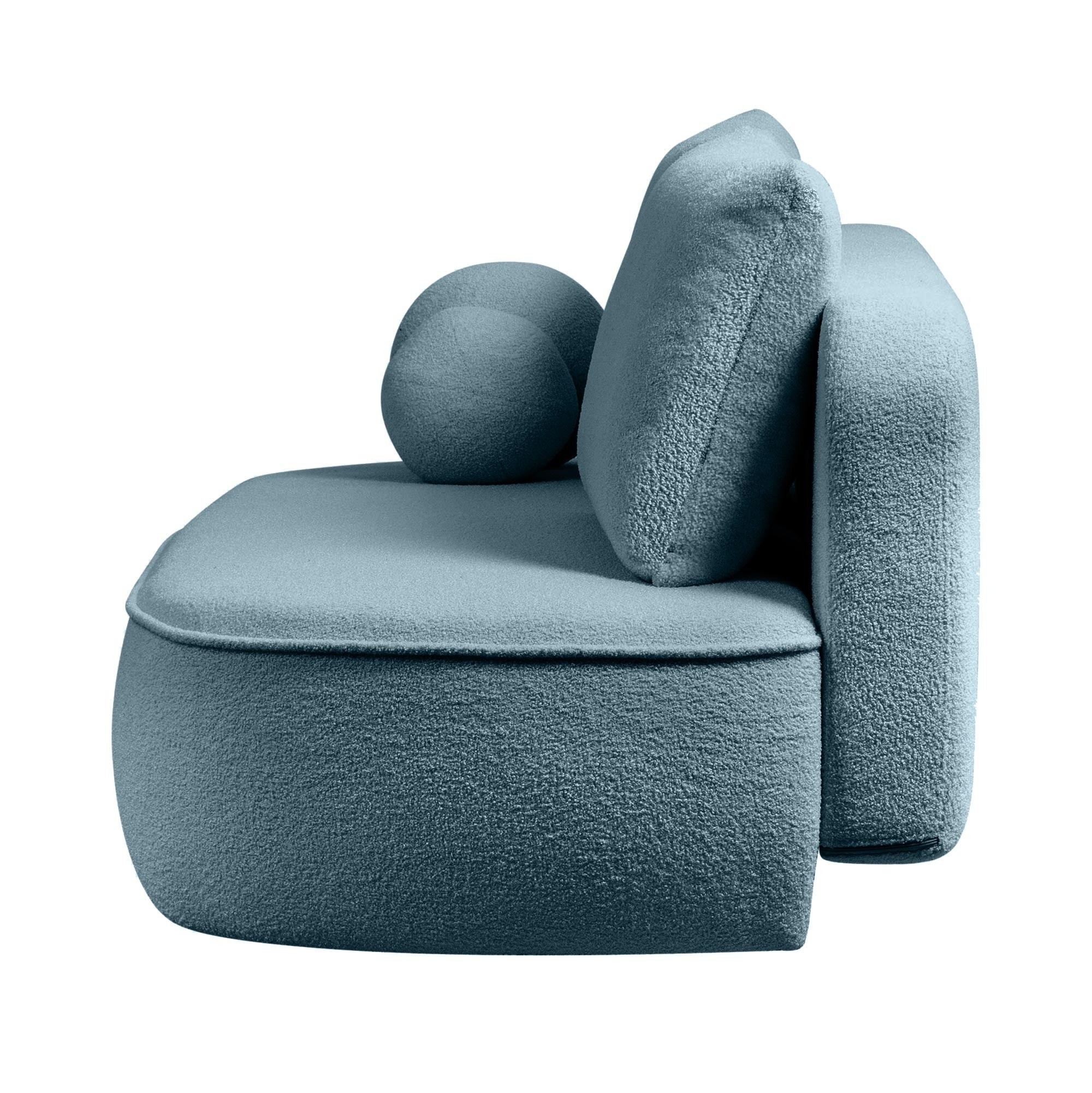 Sofa z funkcją spania i pojemnikiem Bella niebieska, boucle