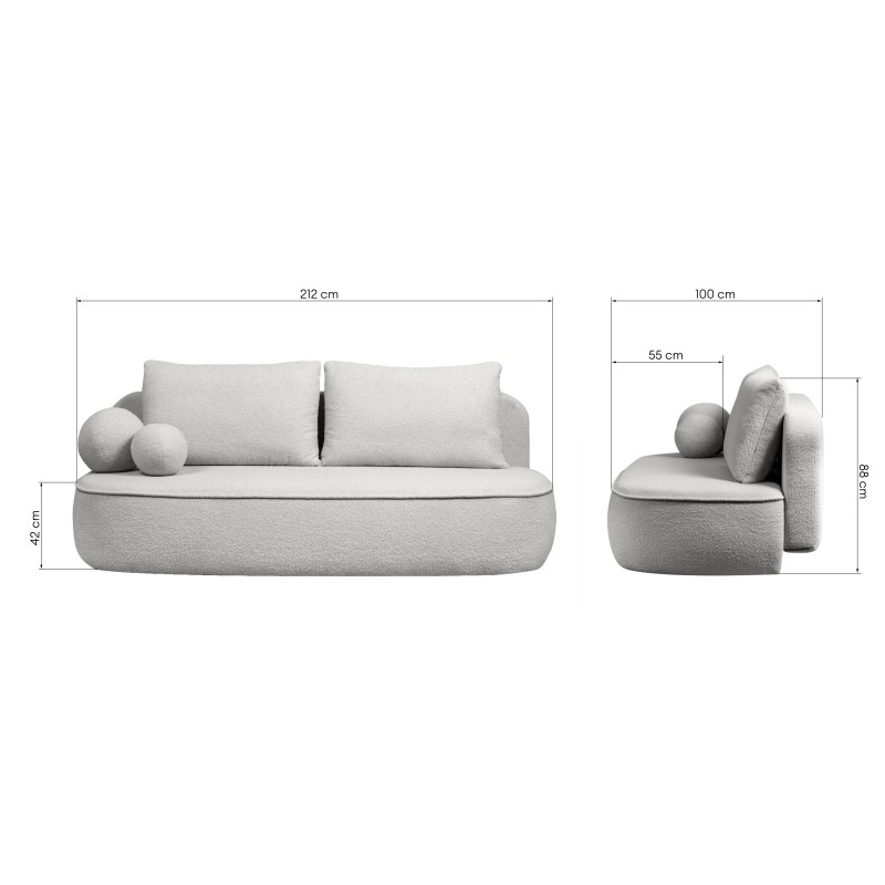 Sofa z funkcją spania i pojemnikiem Bella jasnoszara, boucle