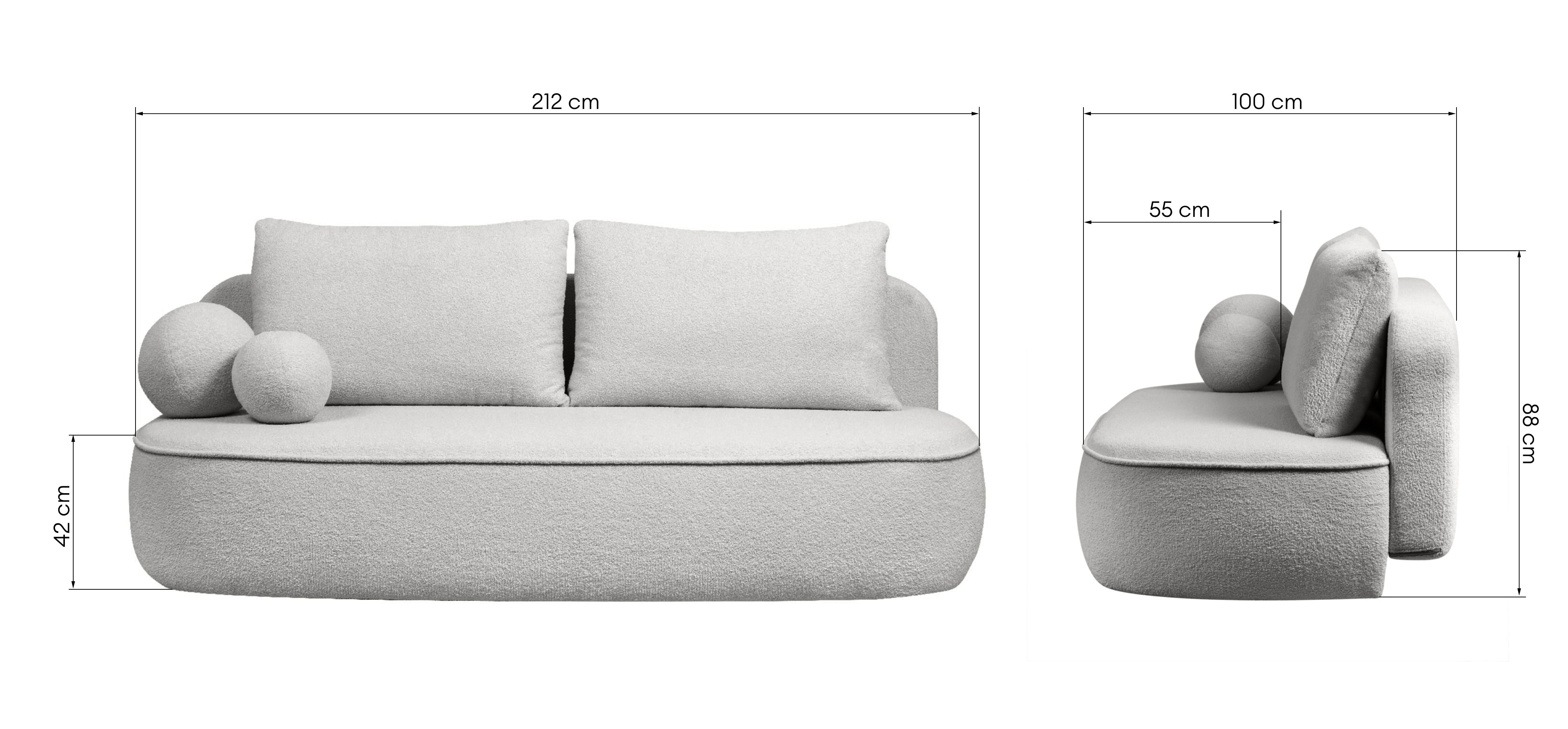 Sofa z funkcją spania i pojemnikiem Bella jasnoszara, boucle