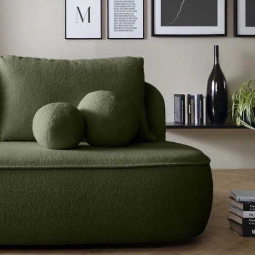 Sofa z funkcją spania i pojemnikiem Bella ciemnozielona, boucle