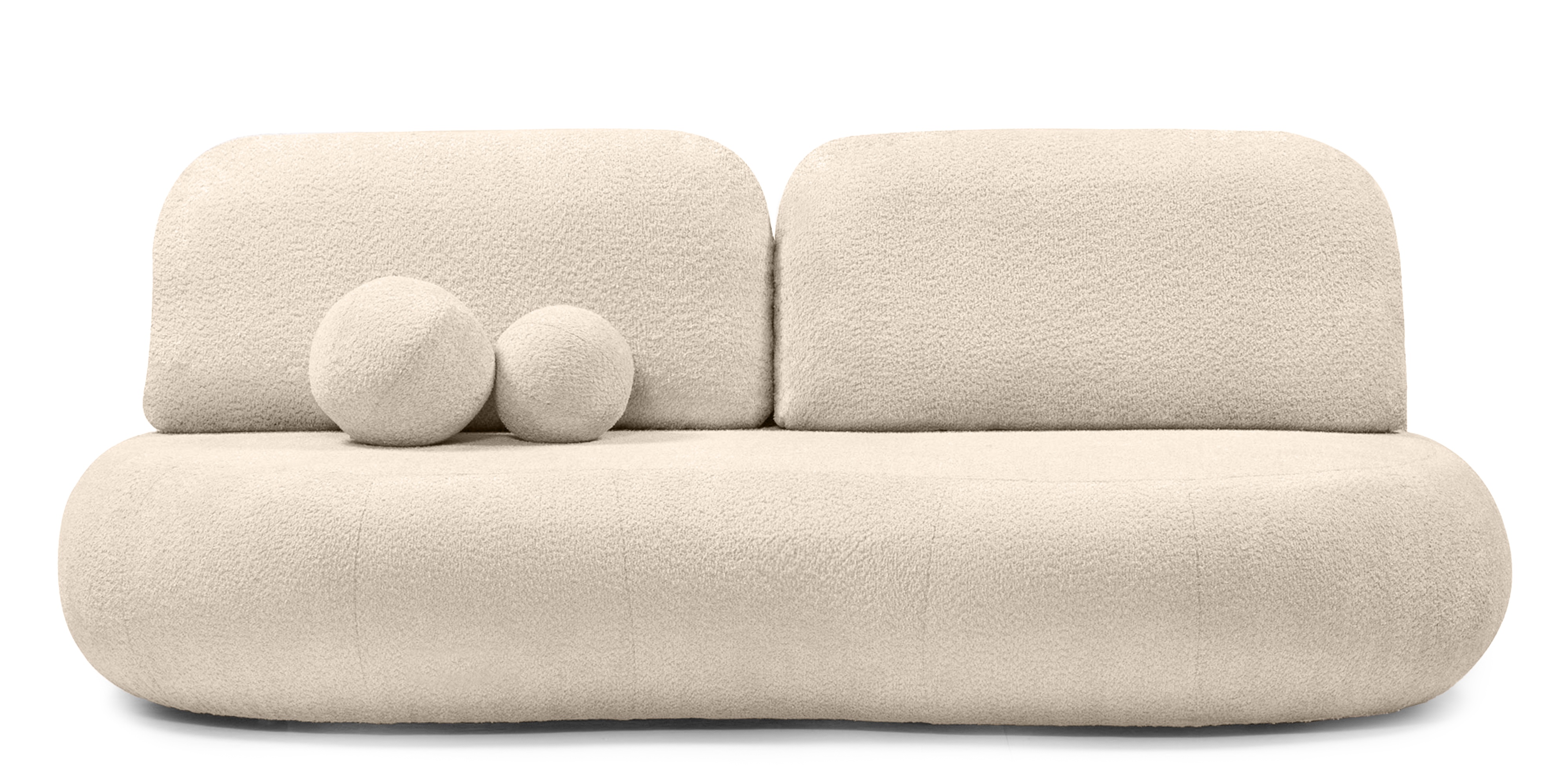 Sofa z funkcją spania i pojemnikiem Dolce, beżowa, boucle, obłe kształty