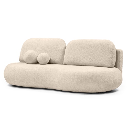 Sofa z funkcją spania i pojemnikiem Dolce, beżowa, boucle, obłe kształty