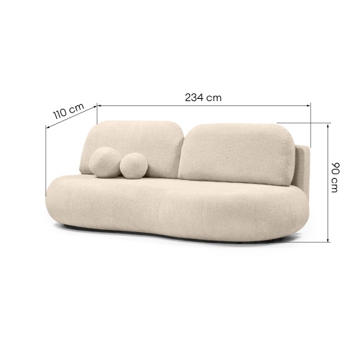 Sofa z funkcją spania i pojemnikiem Dolce, beżowa, boucle, obłe kształty