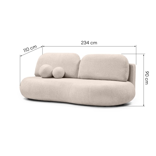 Sofa z funkcją spania i pojemnikiem Dolce, jasnobeżowa, boucle, obłe kształty