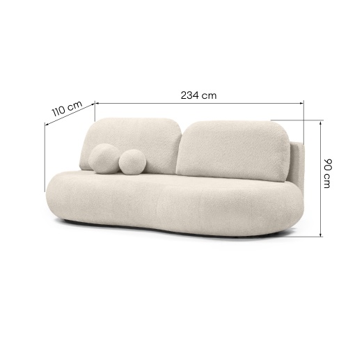 Sofa z funkcją spania i pojemnikiem Dolce, kremowa, boucle, obłe kształty