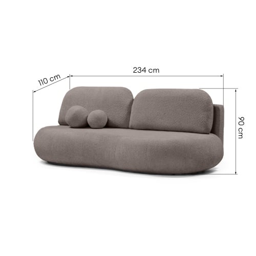 Sofa z funkcją spania i pojemnikiem Dolce, brązowoszara, boucle, obłe kształty