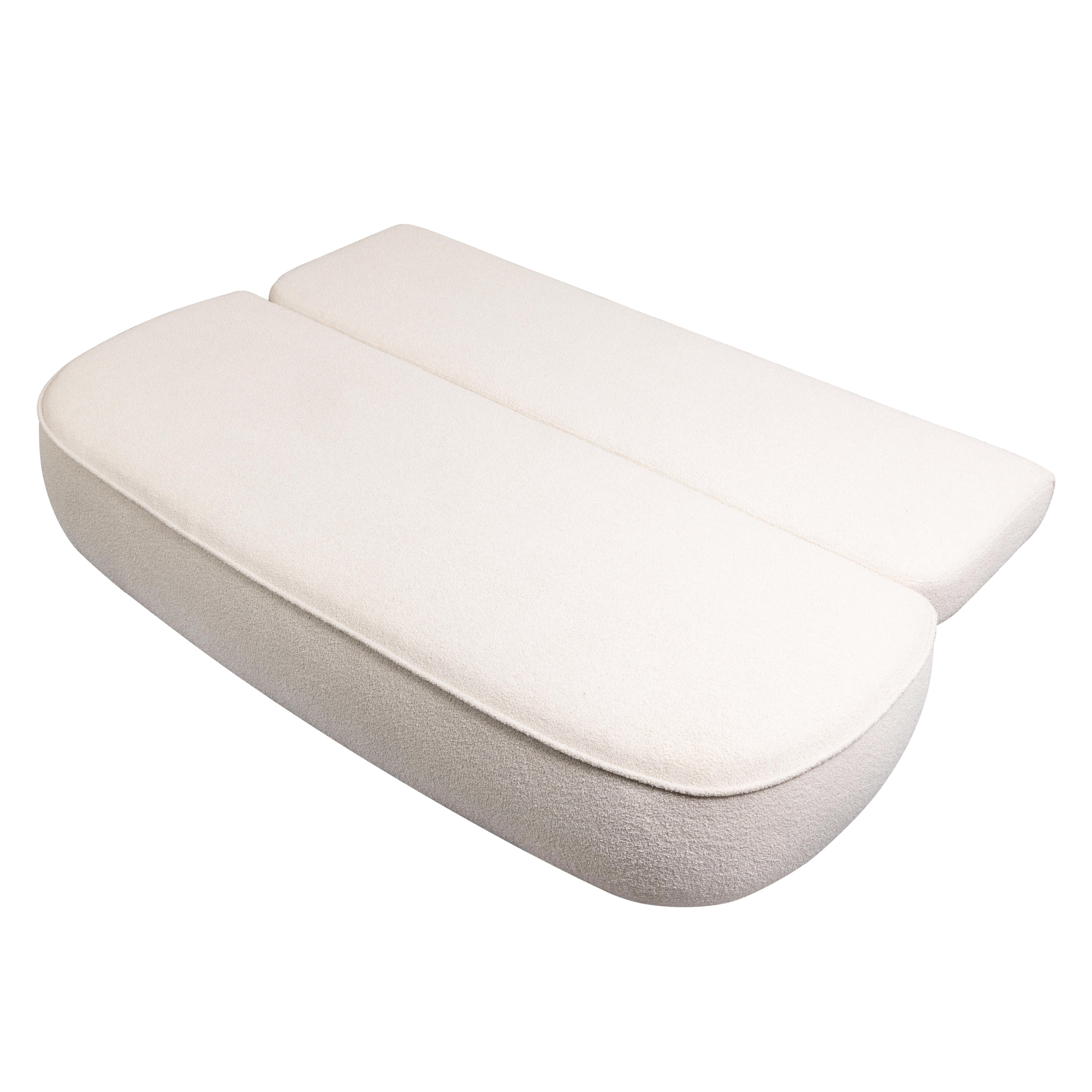 Sofa z funkcją spania i pojemnikiem Bella jasnobeżowa, boucle