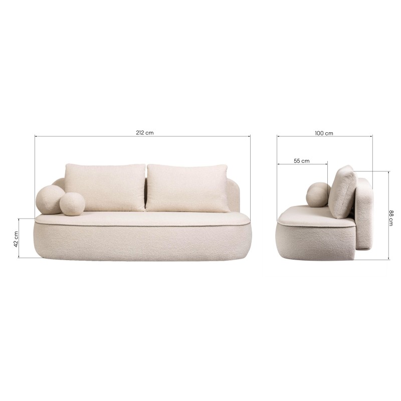 Sofa z funkcją spania i pojemnikiem Bella jasnobeżowa, boucle