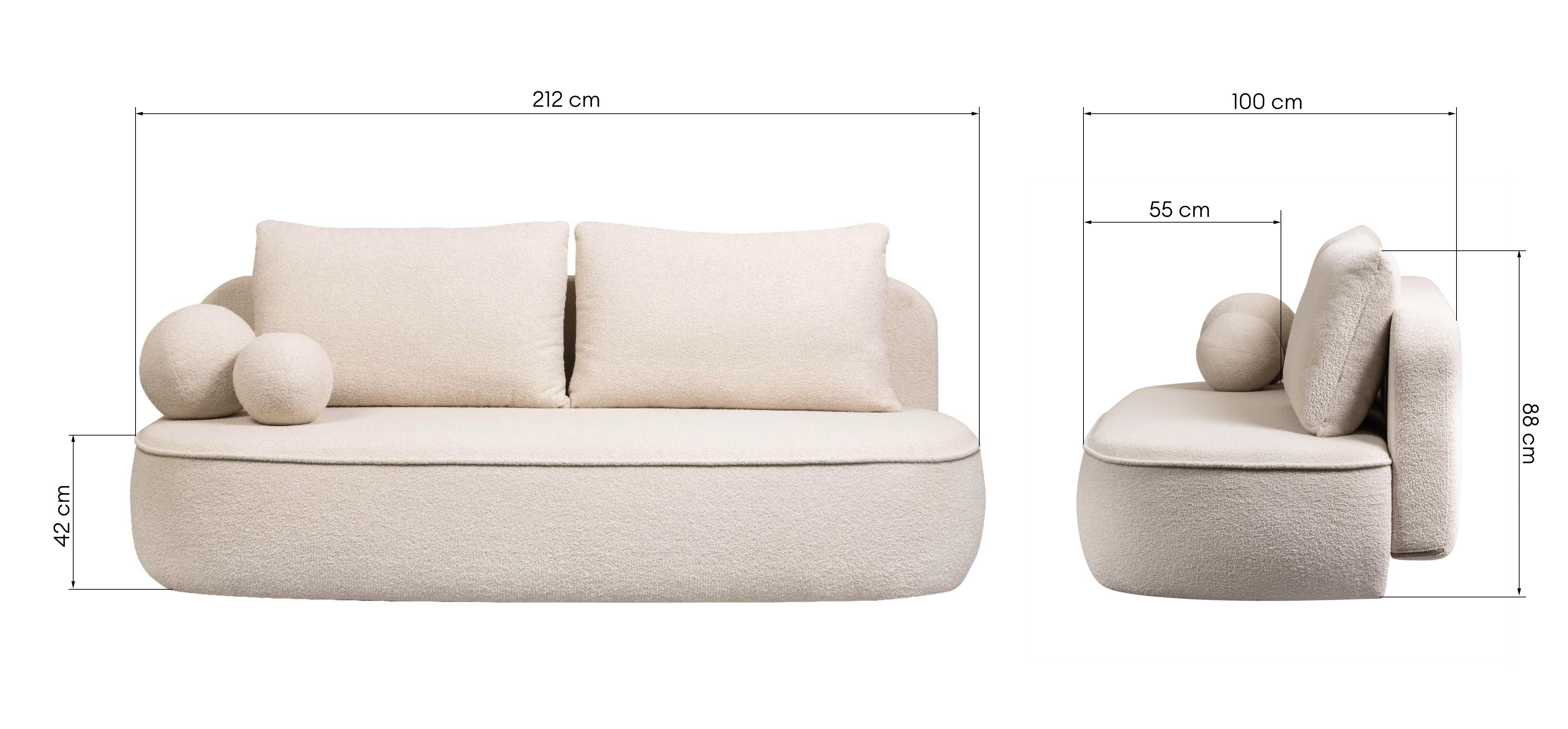 Sofa z funkcją spania i pojemnikiem Bella jasnobeżowa, boucle