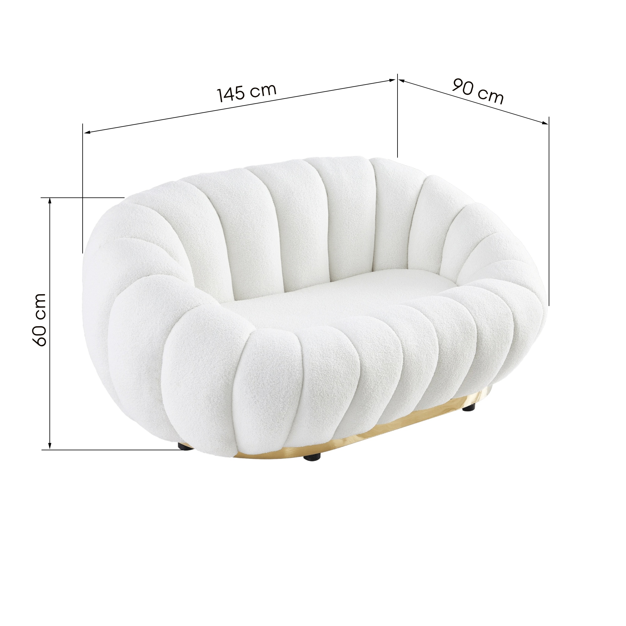 Sofa 2-osobowa Firenze biała, boucle, obłe kształty