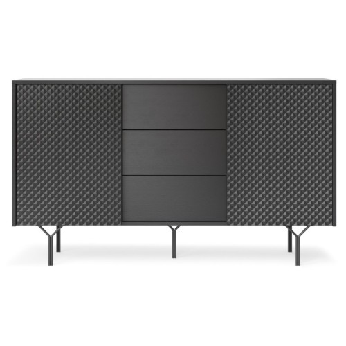 Komoda dwudrzwiowa z szufladami Raven frezowany front 3D, czarny grafit